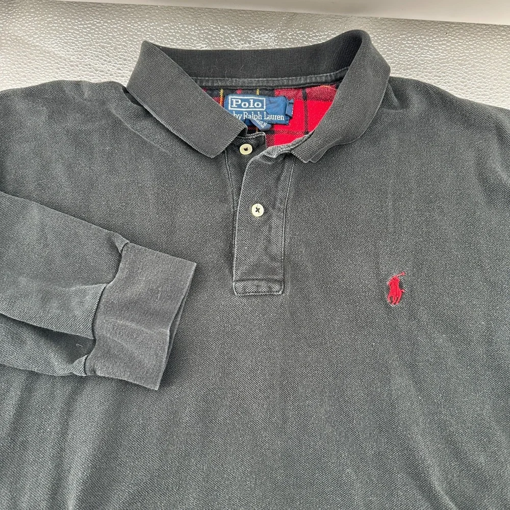 Polo Ralph Lauren Polo Shirt Mens XLarge Black Long Sleeve Pique Red Pony Cotton